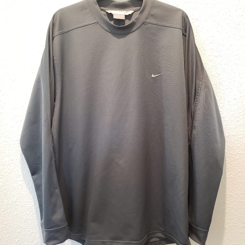Vintage Nike Long Sleeve T Shirt Men's sz L Gray Mini Swoosh Logo